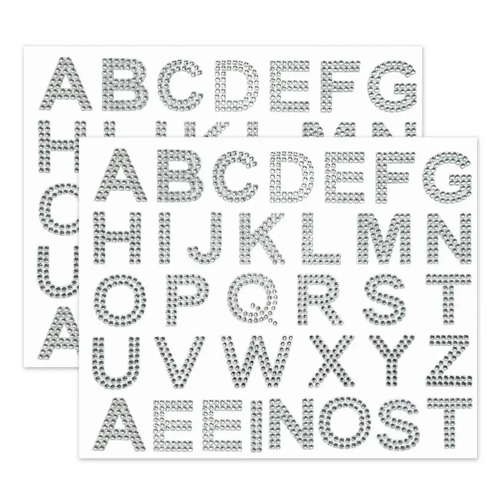 2 Sheets Sparkling Rhinestone Letter Sticker Self-Adhesive Alphabet Stickers DIY Craft Clothing Decor
