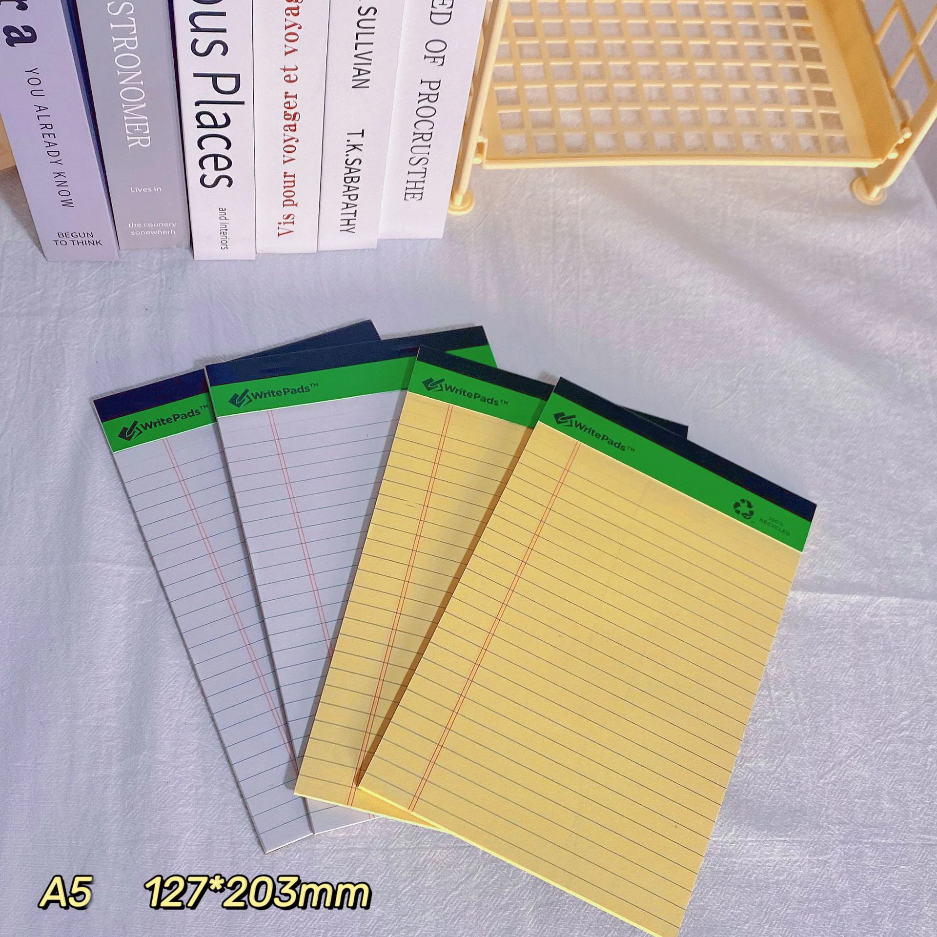 Cuaderno A4 A5 de 50 páginas, Bloc de notas de horario diario, Bloc de notas, libro forrado para hacer, papel blanco y amarillo, suministros escolares para estudiantes