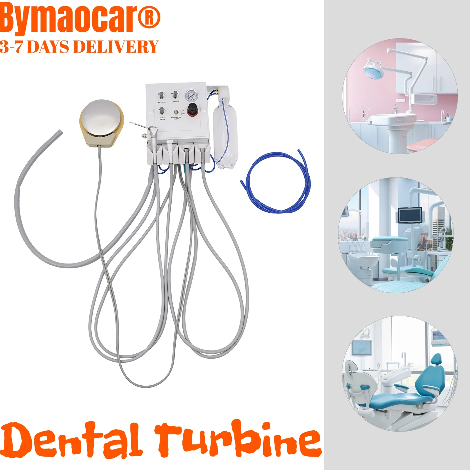 

4 Holes, Dental Portable Turbine Unit with Weak Suction Equipment Air Unit with 2 Handpiece Tubes 3 way syringe Teeth Whitening