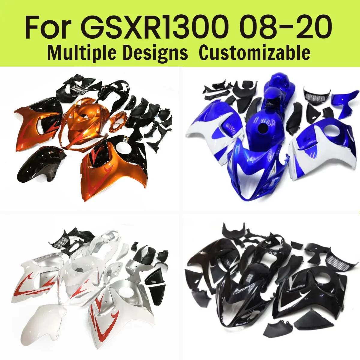 

Комплект обтекателей для мотоцикла GSXR 1300 2008-2020, стеклянная черная крышка топливного бака, пластиковый комплект корпуса, обтекатели GSX1300R 08-20