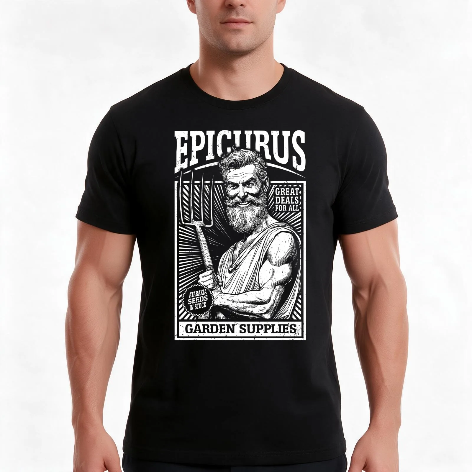 Epicurus Garden Supplies Funny Philosophy Gardening Retro Ad T-Shirt Summer Casual Cotton Tee Oversized Streetwear Tops