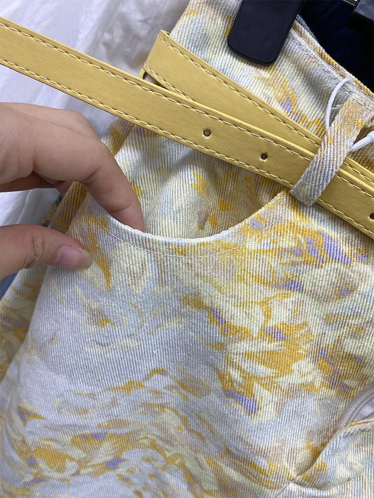 ハイウエストタイダイ花柄スカートボディコンデニムスカート女性の夏 Faion ハイウエスト装飾スカート