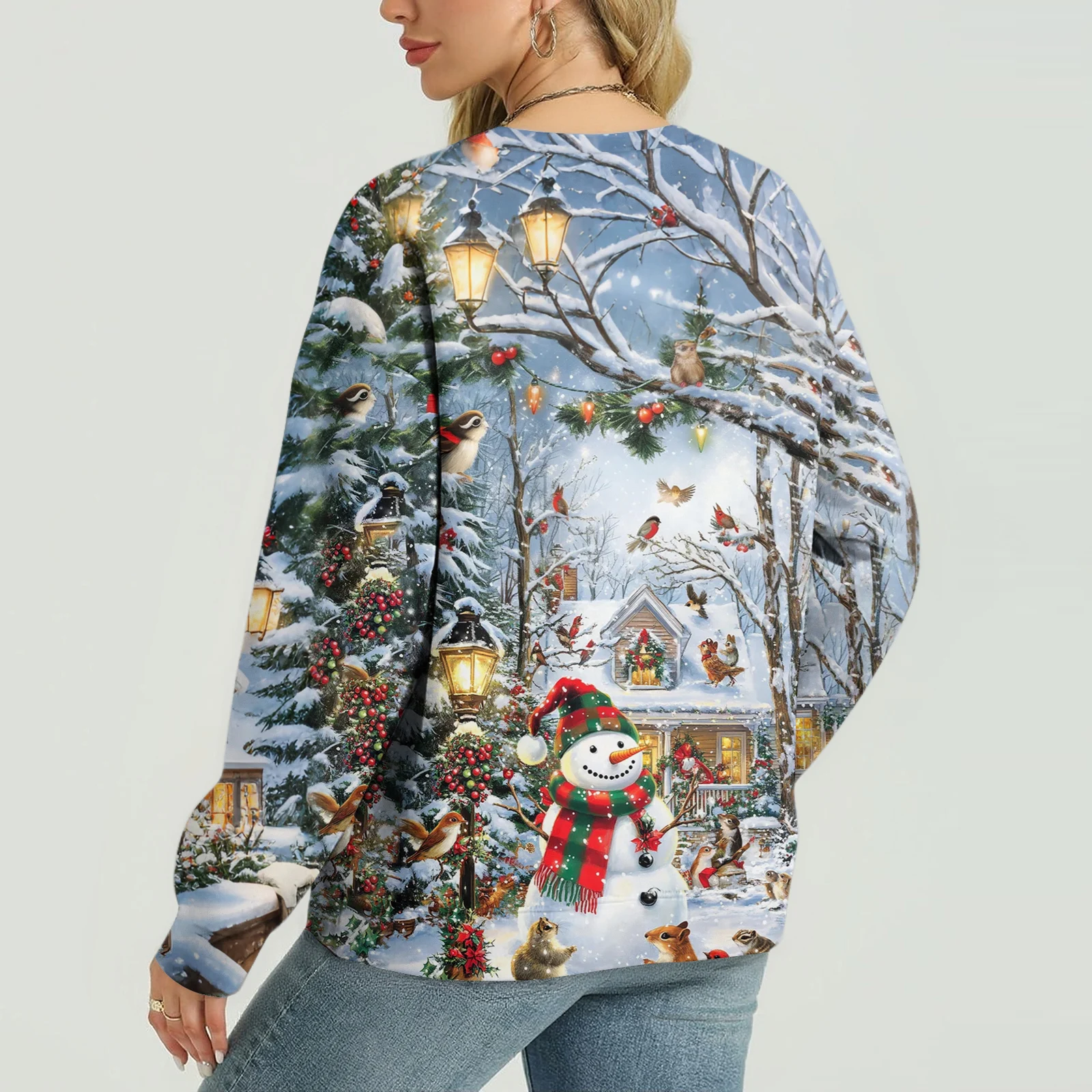 Christmas Women'S Hooded Sweatshirt Pullover Long-Sleeved Top Casual Fashion Print Home Clothes Daily Loose Comfortable