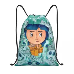 Custom Halloween Horror Film Coraline Drawstring Bags Men Women Lightweight Sports Gym Storage Backpack