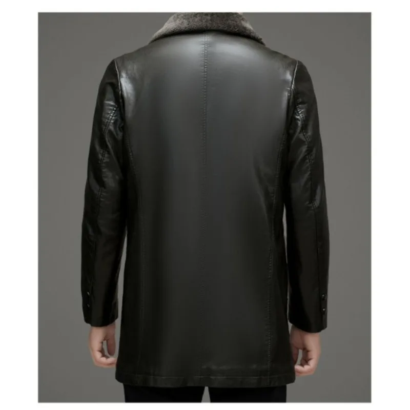 High Quality New Fashion Casual Fur Integrated Leather Coat Winter Men Mid-Length Thickened Wool Liner Warm Sheep Leather Jacket - Image 5