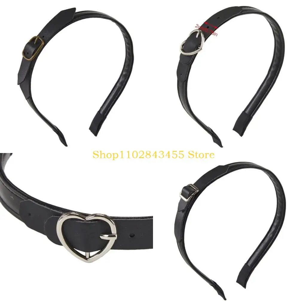 

49MC панк-повязка на голову с кожаной пряжкой, повязка на голову из искусственной кожи, металлическая пряжка, готические убор из