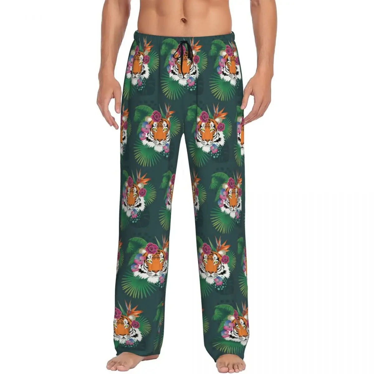 Custom Leopard Tiger Cartoon Pajama Pants Men Sleepwear Sleep Lounge Bottoms with Pockets