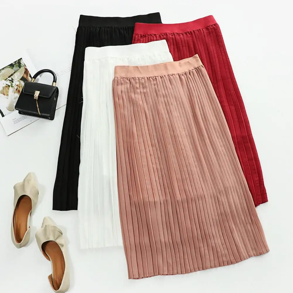

Luxurious Texture Skirt Elegant Women's Pleated Midi Skirt with High Waist Solid Color Slimming Design for Daily Wear for Women