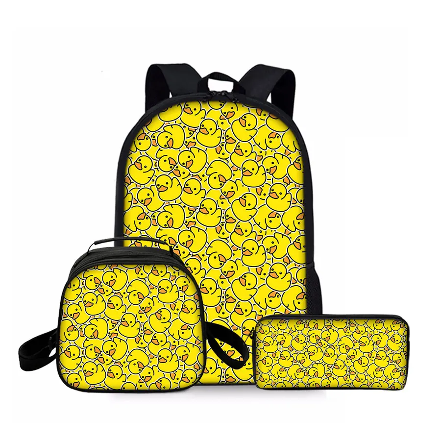 

Yellow Duck Three Piece Set Backpacks for Boy and Girls Best Gifts 3D Cartoon School Backpack for Children