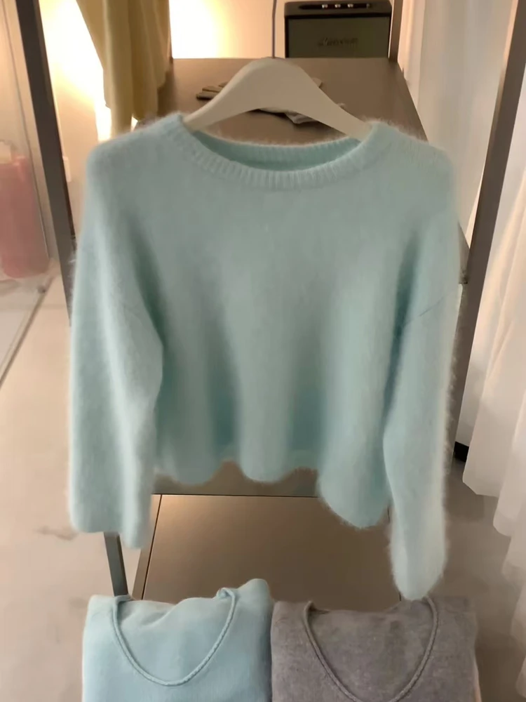 Weicher, sanfter, gestrickter, langer Sve-Pullover mit rundem Ne-Pullover für Damen, lockeres, faionable Herbst-Winter-Anti-Aging-Bequemes Oberteil