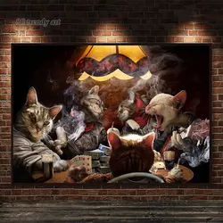 Pósteres e impresiones artísticos en lienzo de gatos jugando al póker, Mural de animales divertidos, Casino, Royale, juegos de azar, pinturas decorativas para pared, decoración del hogar