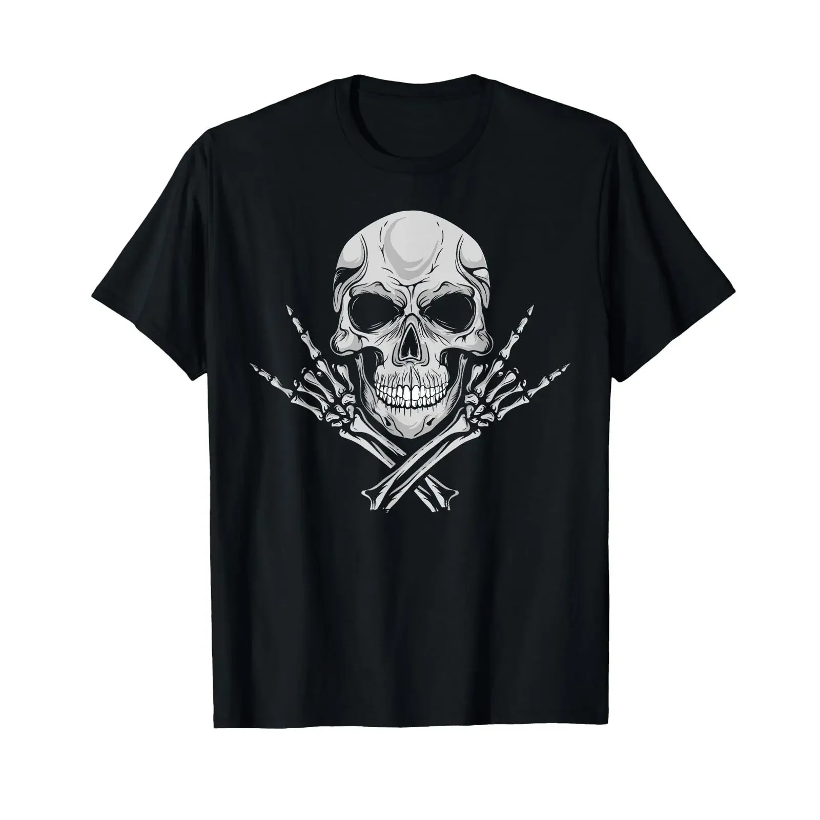 Mano Cornuta Cool Music Skull Rocker Greeting T Shirt vintage Washed Casual Unisex Stretched graphic homme designer clothes