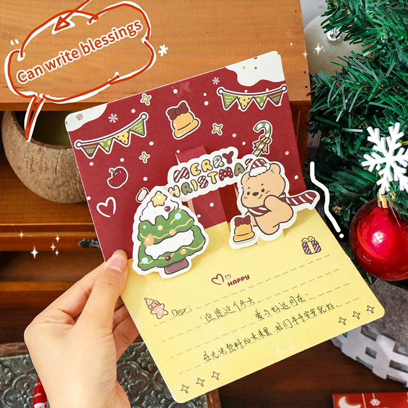 Cute Christmas 3D Greeting Card Cartoon Christmas Blessing Message Small Card Creative Birthday Card Holiday Postcard Gifts