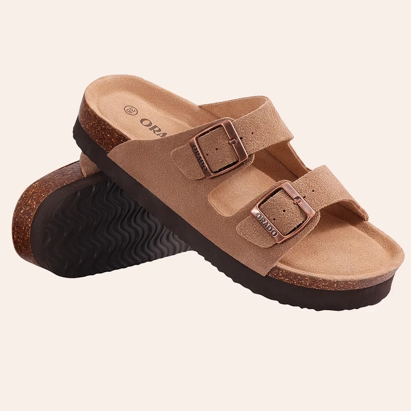 Pantofole in sughero con plateau classico Comwarm per donna uomo pantofole piatte moda estate coppia sandali da spiaggia con fibbia regolabile