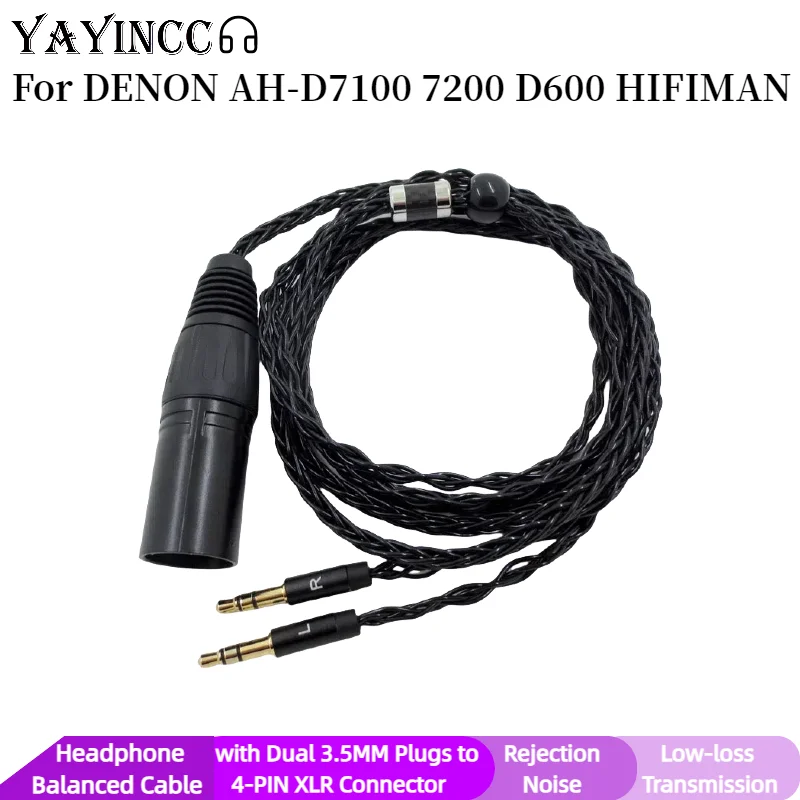 

YAYINCC Headphone Balanced Cable Audio with Dual 3.5MM Plugs to 4-PIN XLR Connector for DENON AH-D7100 7200 D600 HIFIMAN