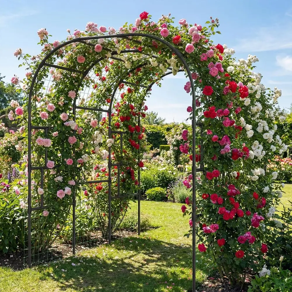 Tall Garden Arch Trellis or ClimPlants Outdoor, Large Plastic Coated Metal Cucumber Trellis Arbor Arch, Garden Archway Trellises
