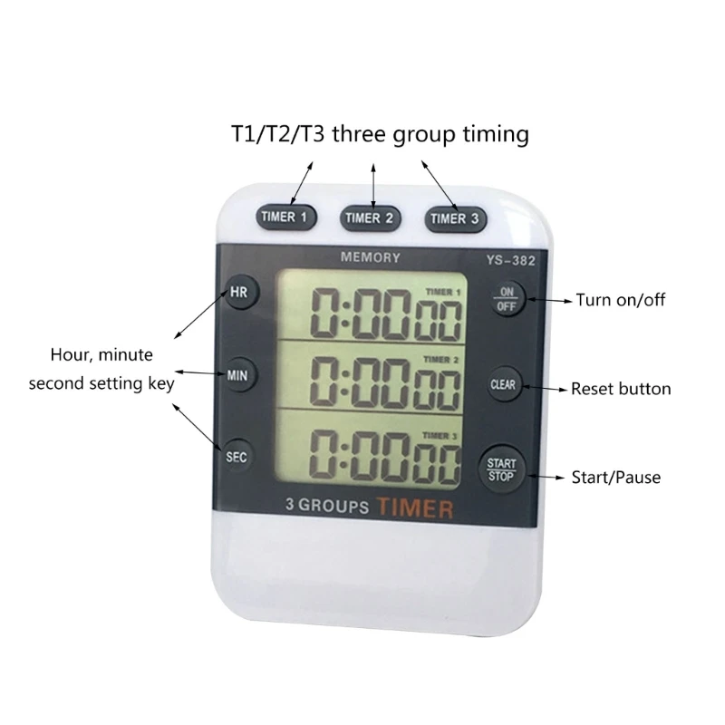 3 Channel Pocket Timer Simultaneous Timing Count Up/Down Timer Large Display Digital Kitchen Cooking Timer Cooking Timer