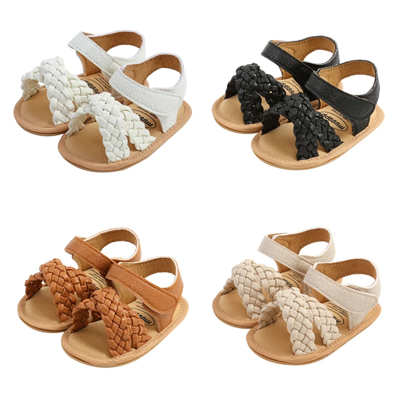 

Infant Girls Braided Sandals Summer Solid Color Soft Sole Open-toed Walking Shoes for Toddler Newborn Baby