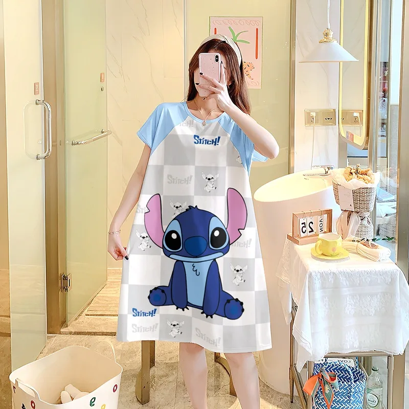 kawaii hello kitty pajamas anime Sanrio Kuromi Stitch cute girl nightgown Loose short sleeves milk shreds Thin loungewear 2024