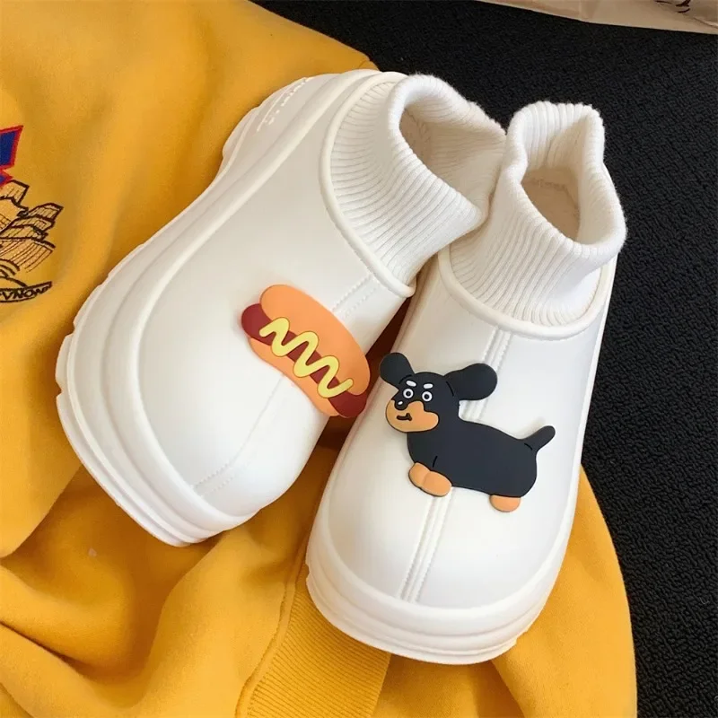 Buitenkleding Waterdichte Winter Mode Zelfs Sokken Snowboots Vrouwelijke Schattige Cartoon Puppy Dikke Bodem Gewatteerde Warme Katoenen Laarzen