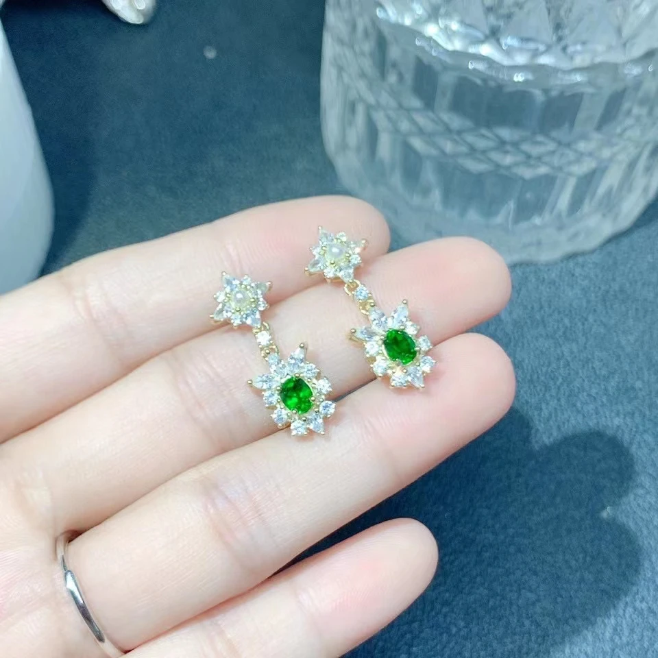 KJJEAXCMY Brand Boutique Women's Earrings Jewelry 925 Sterling Silver Natural Grandmother Emerald Girl