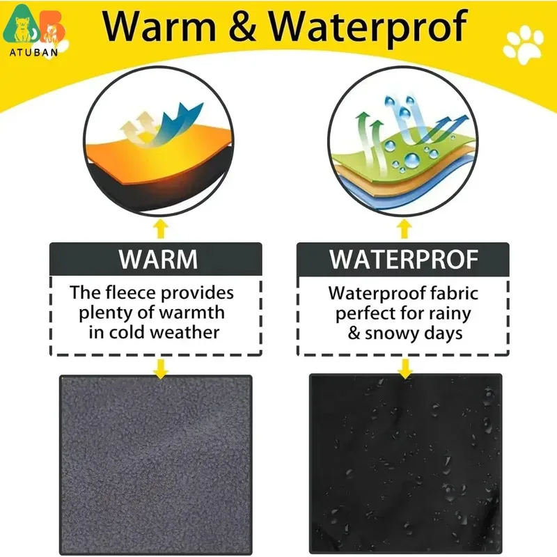 للحيوانات الأليفة في الهواء الطلق سترة معطف واق من المطر مقاوم للماء الطقس البارد عاكس الملابس السميكة مع بطانة الصوف الناعم ملابس خارجية دافئة