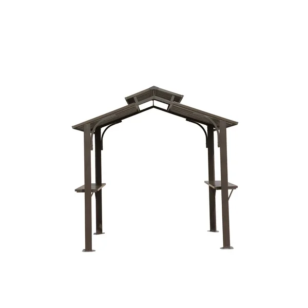 

Беседка-гриль с жесткой крышей 8×5 футов, уличная беседка для барбекю с двойной крышей из оцинкованной стали, постоянный солнцезащитный навес