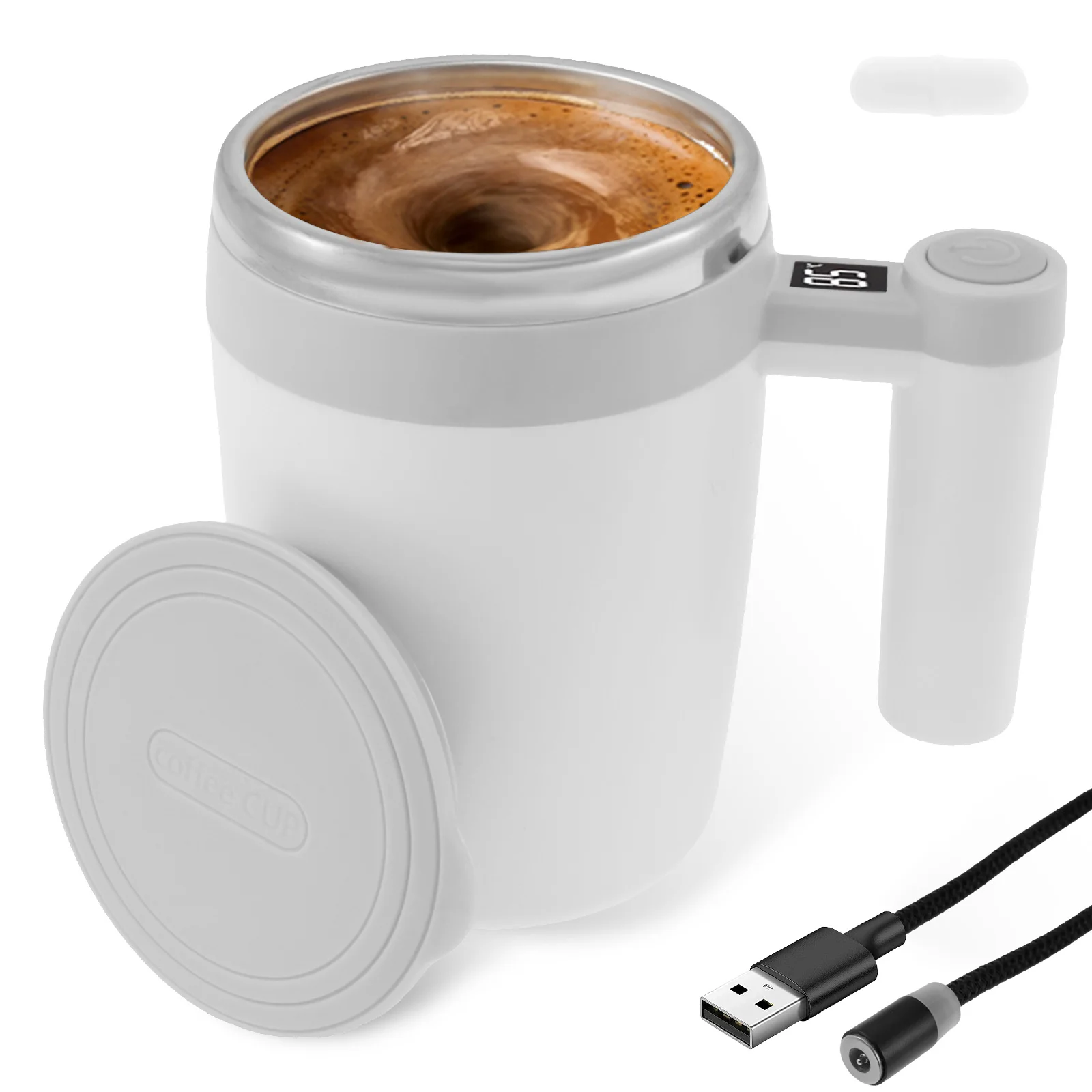 Upgrade selbstrührender Becher, wiederaufladbarer automatischer Magnetrührer, Kaffeetasse, 400 ml, selbstrührende Kaffeetasse aus Edelstahl