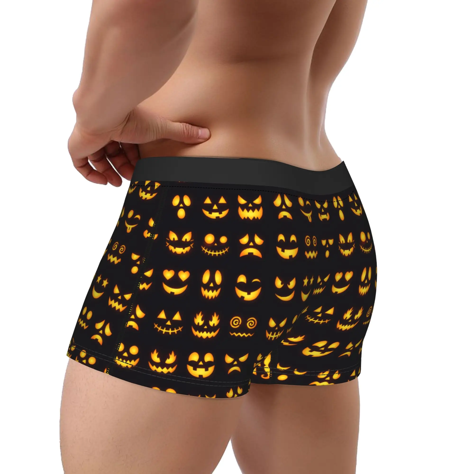 Halloween Glowing Jack O Lantern Different Face Collection Underwear  Breathable Panties Custom Boxer Brief Pouch Boxer Shorts