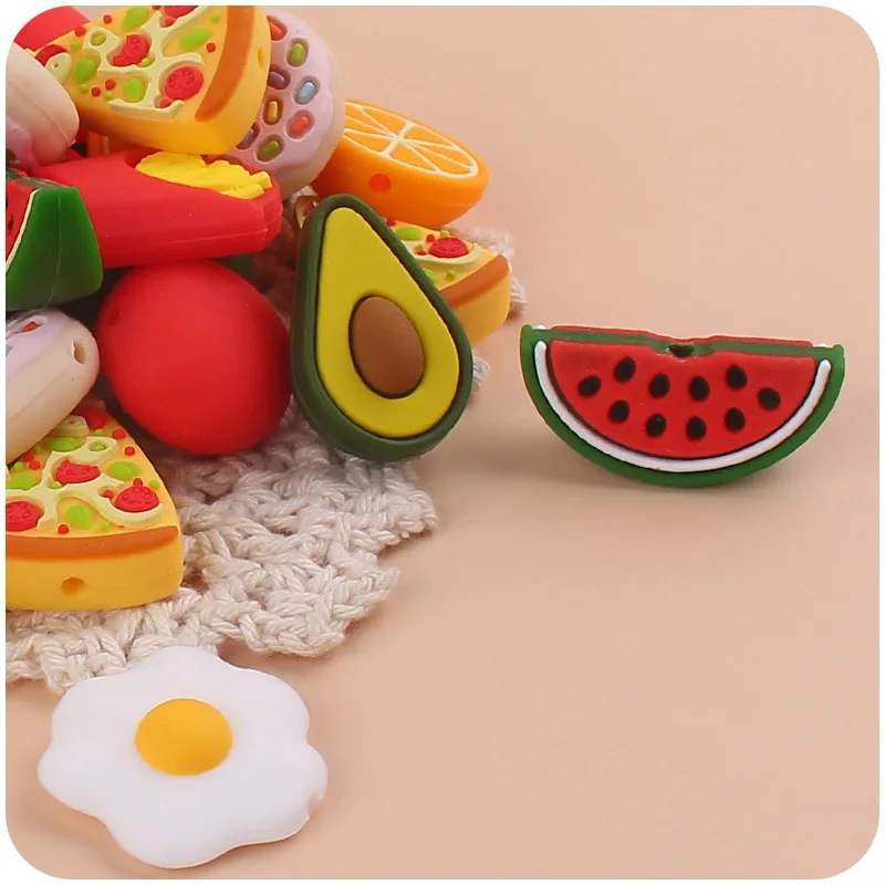 1pcs New Cartoon Fruit Silicone Beads for Baby DIY Pacifier Chain Bracelet Toy Teething Baby Feeding Stroller Accessories view 5