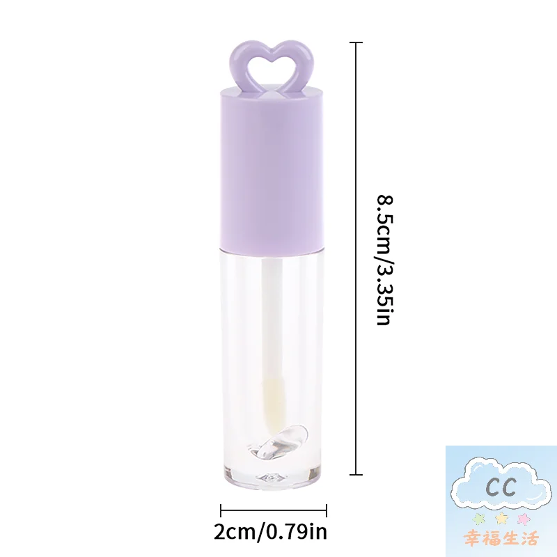 YY Heart-Shaped Lip Gloss Tube 2.5ml, Pink Empty Bottle with Keychain & Brush, Portable Lip Enamel Container for DIY Makeup Tool