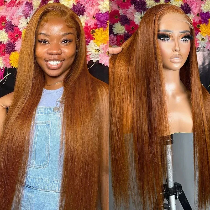 

Светло-коричневый парик, 32 дюйма, длинный, прямой, с кружевной передней частью, термостойкий, без клея, мягкая текстура, синтетический парик для повседневного использования и косплея