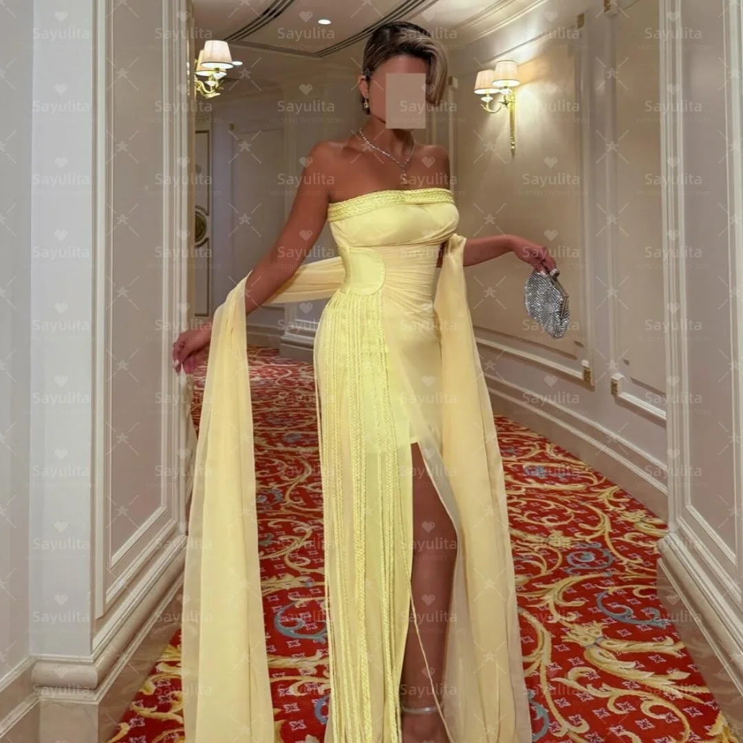 Sayulita الشيفون فساتين لحضور الحفلات الموسيقية بدون حمالات شق جانبي طويل شرابات كوكتيل فستان سهرة مع شالات فساتين رسمية مخصصة #2