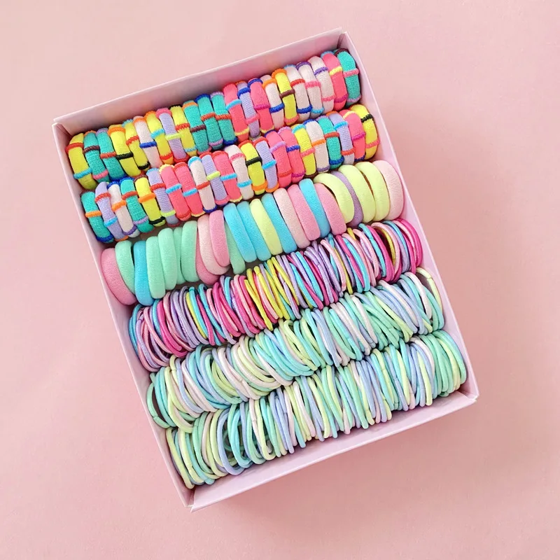 300 Stücke Mädchen Bunte Haarbänder Set Nylon Elastisches Gummiband Kinder Pferdeschwanzhalter Scrunchies Kinder Haarschmuck