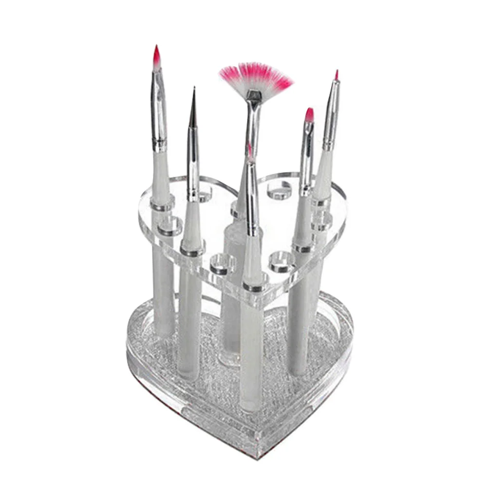 

1pc Heart Shaped Art Pen Holder Silver Transparent Portable Durable Stand For Uv Gel Tools Organizer Prevent Desk Clutter