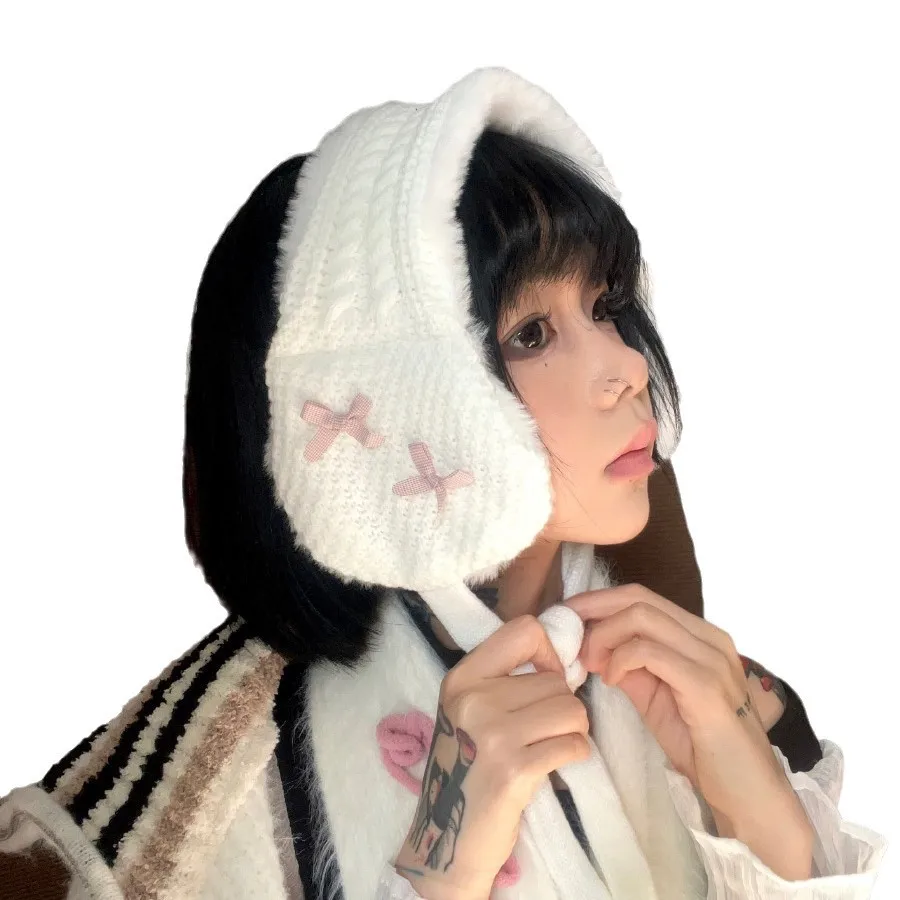 جديد محبوك التعادل متابعة غطاء للأذنين موضة لطيف امرأة فتاة القوس عقدة أفخم تدفئة الأذن الصوف غطاء للأذن اكسسوارات الشتاء #5