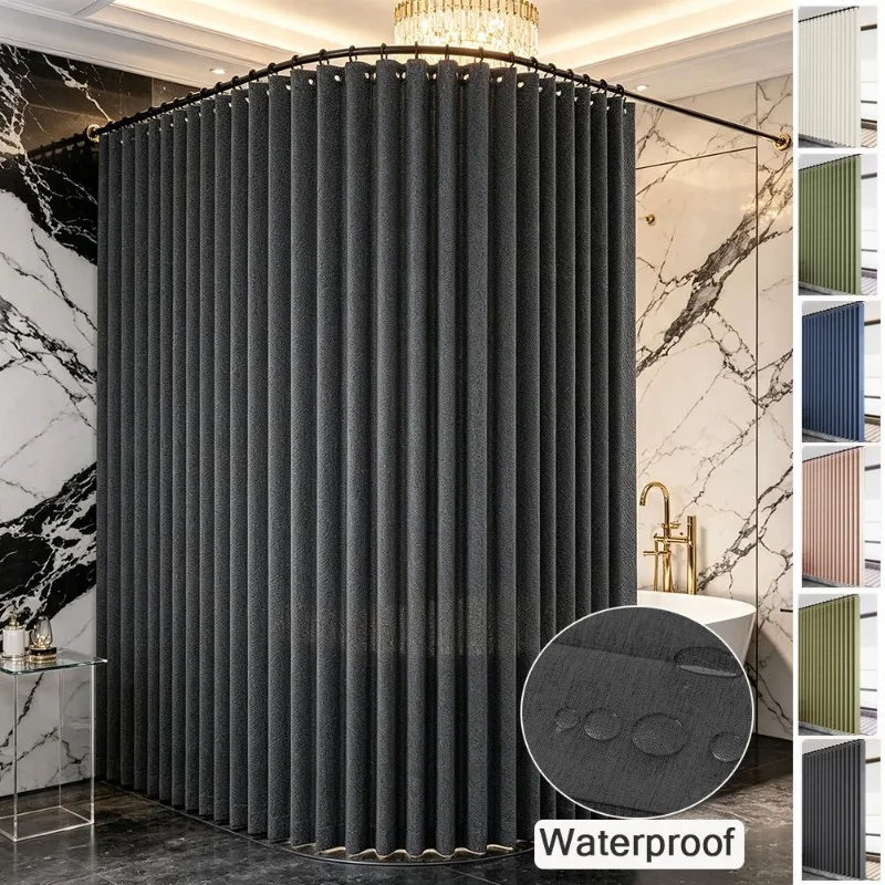 1pc Folding Shower Curtain,Beige Gray Door Curtain,Partition,Wet and Dry Partition, Home Decor Curtain,Comes with Matching Hooks