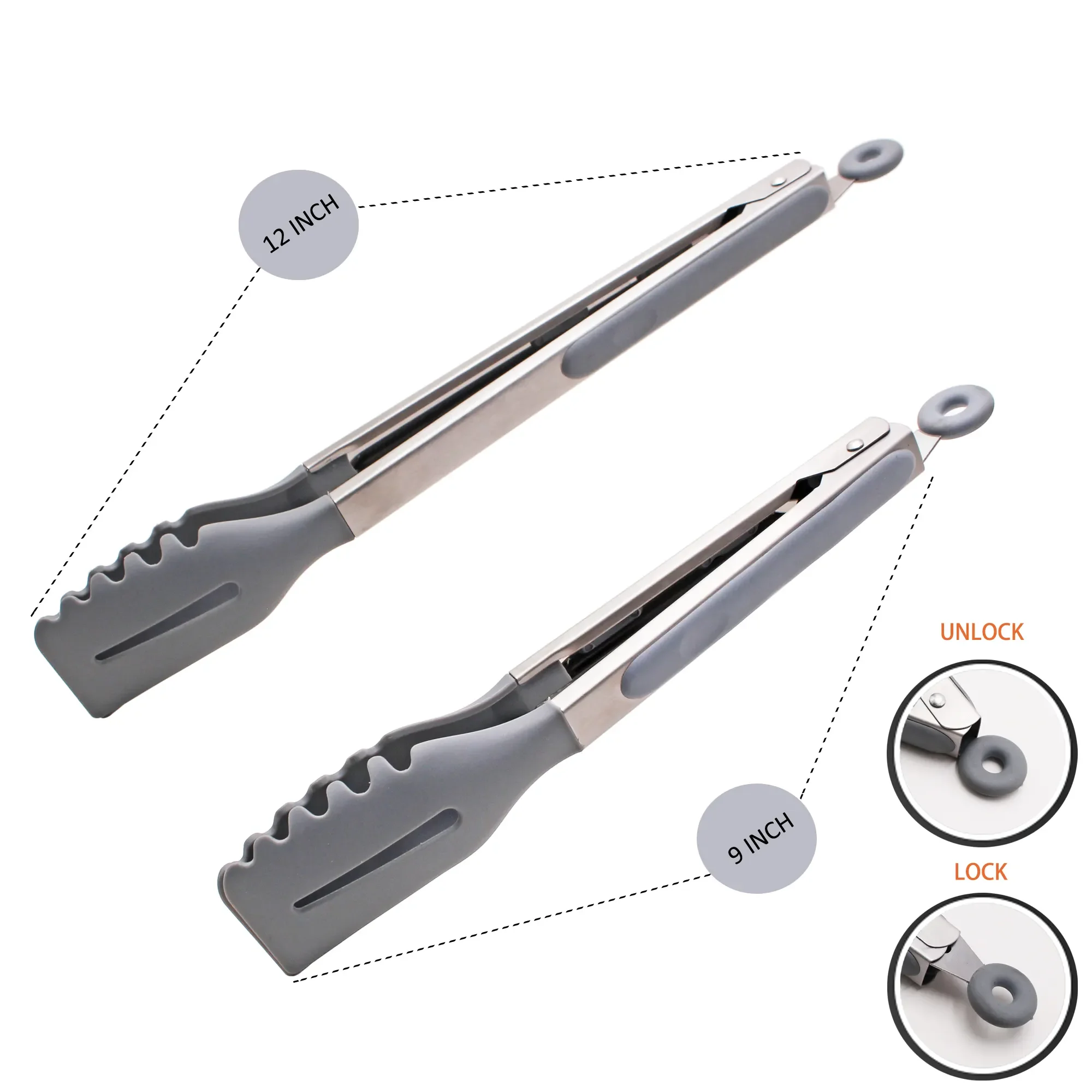 Hot Sale NEW 9-inch gray silicone clip Kitchen Barbecue Tongs Grilling Cooking Salad Stainless Handle Utensil Kitchen Tools