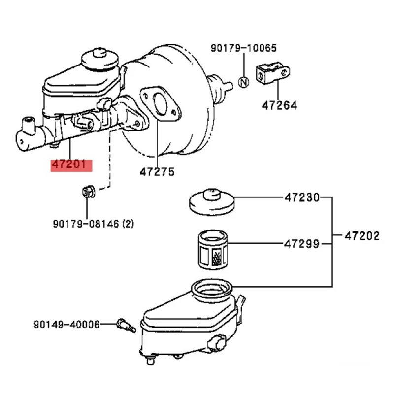 A04E-مجموعة أسطوانة فرامل السيارة الرئيسية 47201-12800 لتويوتا كورولا 1992-2002 جيو بريزم 1993-1997