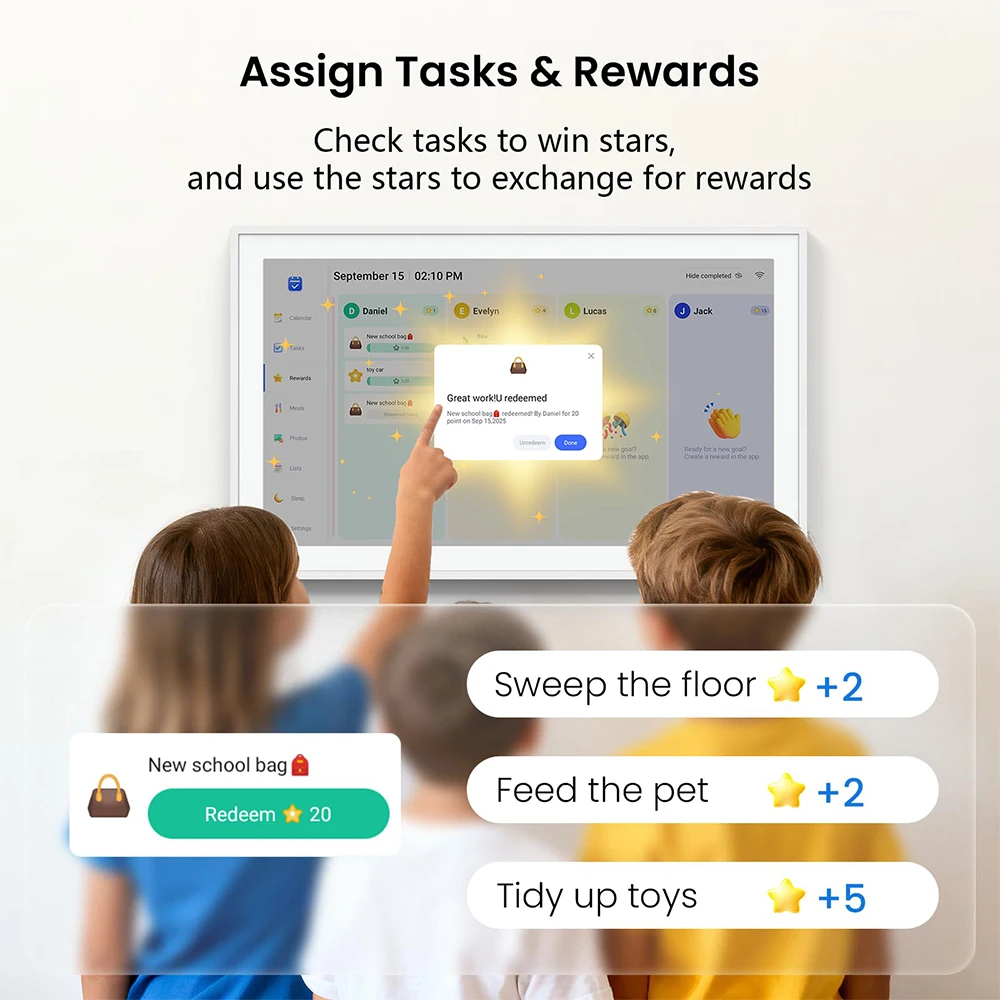 NEWYES 21.5 "تقويم رقمي 2026 مخطط عائلي ذكي مخطط عمل 1080P كامل HD شاشة لمس تفاعلية جدار ومكتب قابل للتركيب