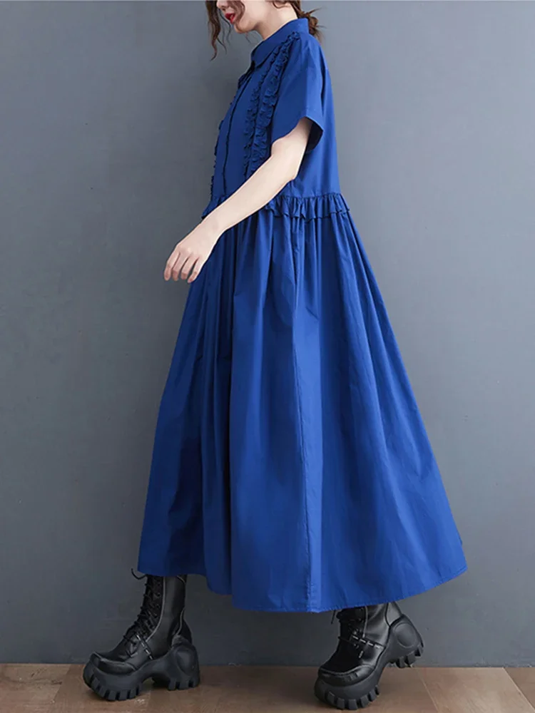 Nieuwe Patchwork Shirt Jurken Voor Vrouwen Korte Mouw Losse Casual Vintage Lange Jurk Mode Elegante Kleding XQ15