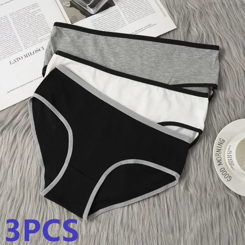 3PCS Women's Cotton Panties Casual Mid-rise Seamless Briefs High-stretch Underwear Comfortable Breathable Female Underpanties