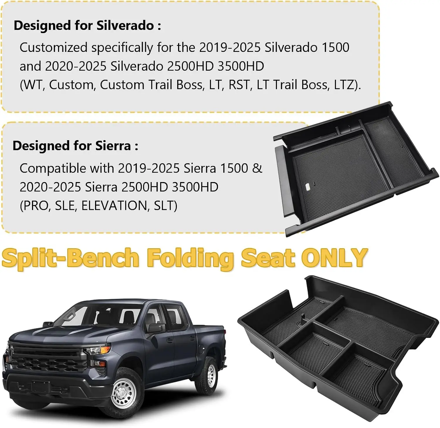 

Киптящий органайзер на центральной консоли для грузовика Chevy Silverado/GMC Sierra 1500 и 2020-2025 Silverado/Sierra 2500HD 3500HD 2019-2025 гг.