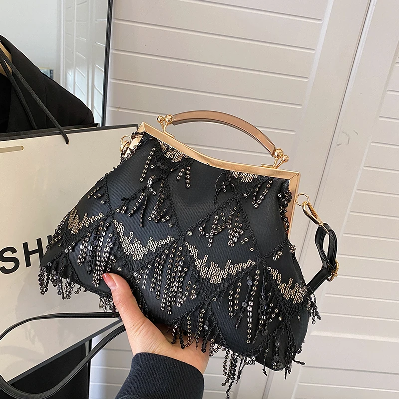 Fashion Embossed Floral Shoulder Bags Women 2025 Trendy Metal Handle Crossbody Purse with Long Chain Strap Wedding Party Clutch