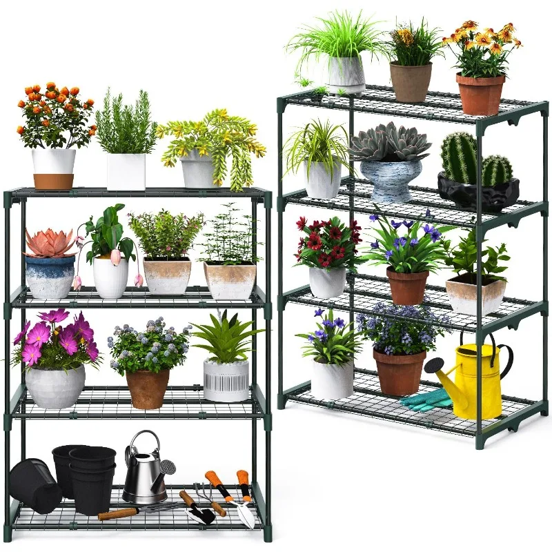 Plant Greenhouse Shelves 4 Tier 2 Pack Extra-Wide Stable Green House Shelving for Outdoor, 31x18x42 Inch Portable Rustproof