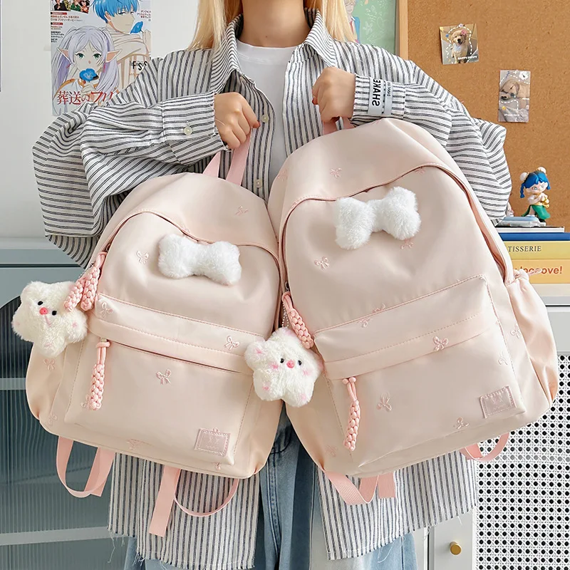 

New Candy Color Butterfly Knot Backpack Lightweight Dual Shoulder Bag Fresh Sweet Japanese Style for Junior And High School S...