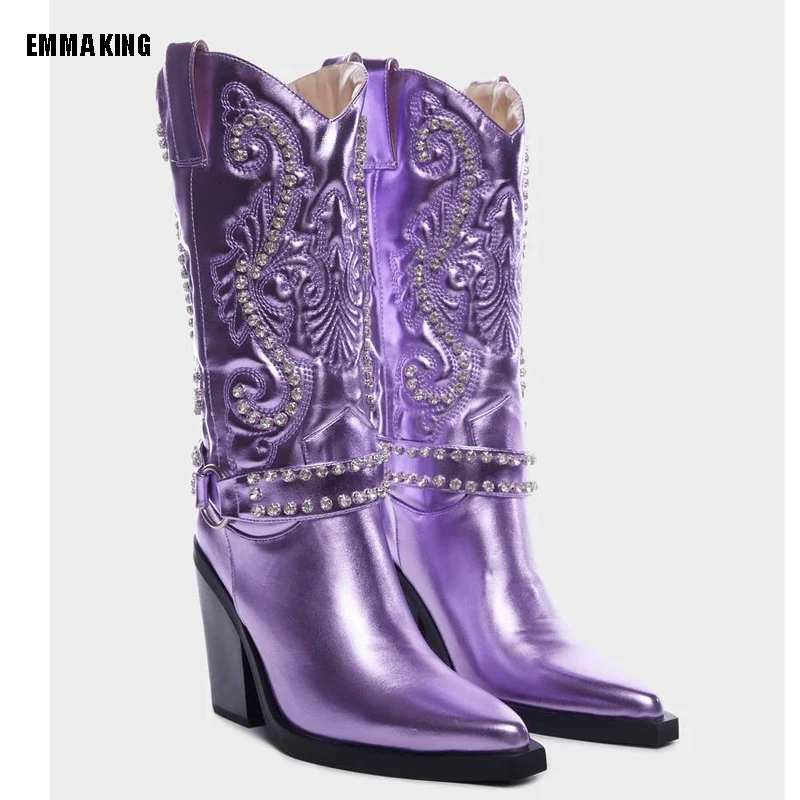 

2023 Fashion Crystal Knee High Boots Woman Stage Performance Night Club Thigh High Boots Lady Blingbling Diamond Boots size 44