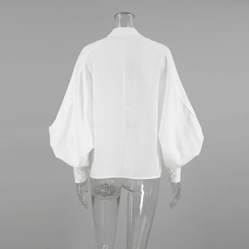 Camicette bianche da donna Camicia elegante manica lunga a sbuffo a lanterna Colletto alla coreana Chic Vintage Office Ladies Autunno High Street Button y2k