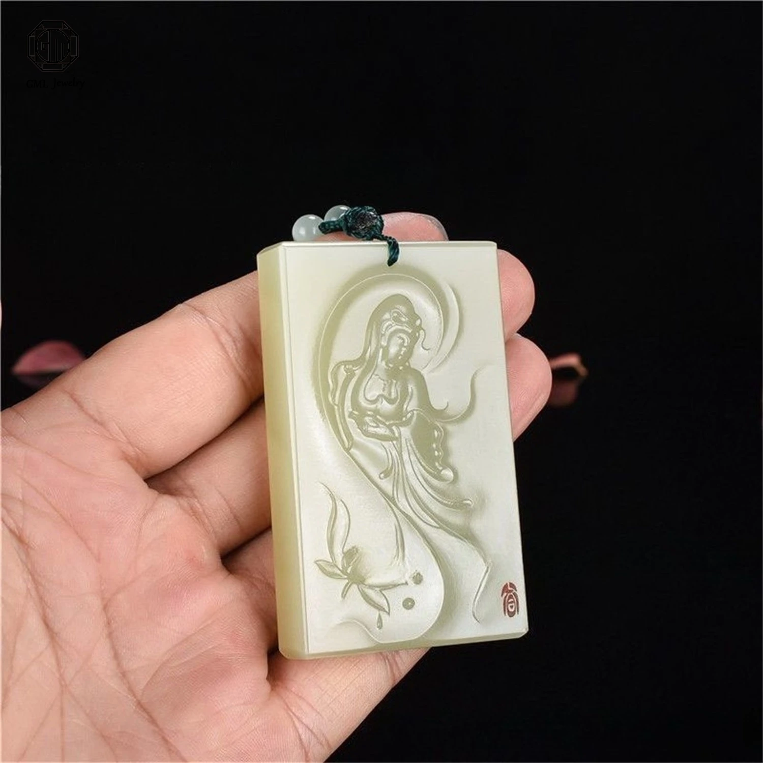 

Natural Peace Plaque Pendant Afghanistan White Jade Guanyin Buddha Landscape Pattern Necklace Amulet Unisex Hanging Jewelry