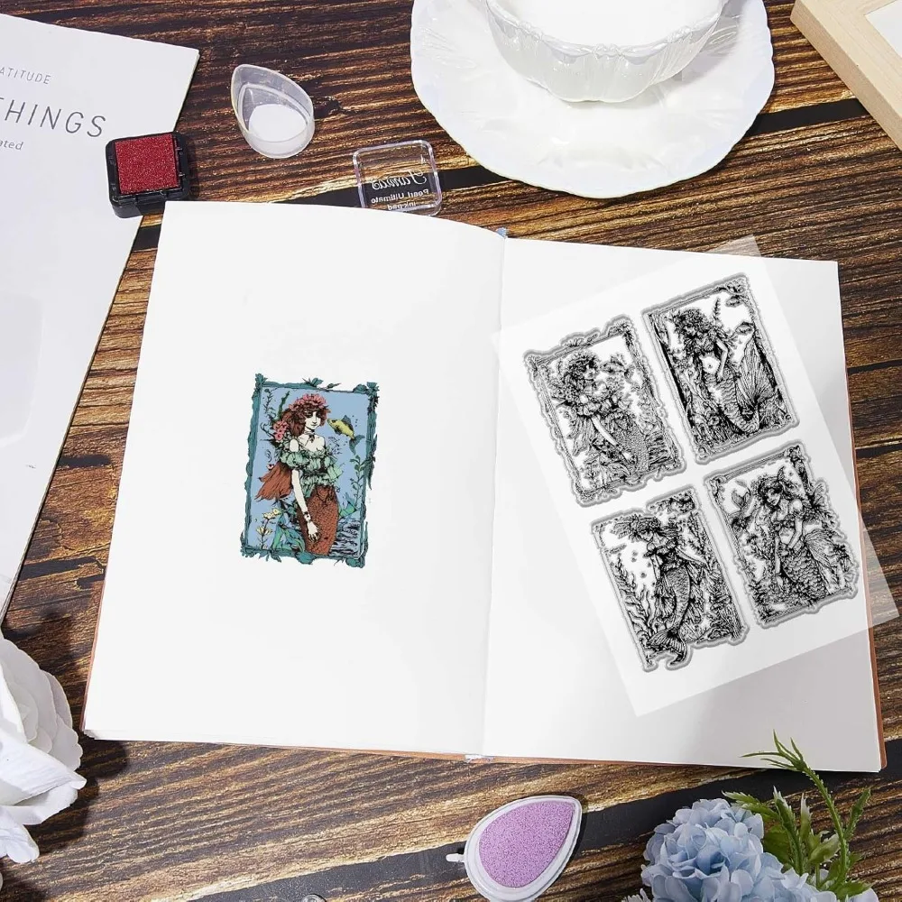 Mermaid Clear Stamps Clear Silicone Stamps Transparent Ocean Vintage Stamp Seals Reusable Craft Retro Stamps for Handmade